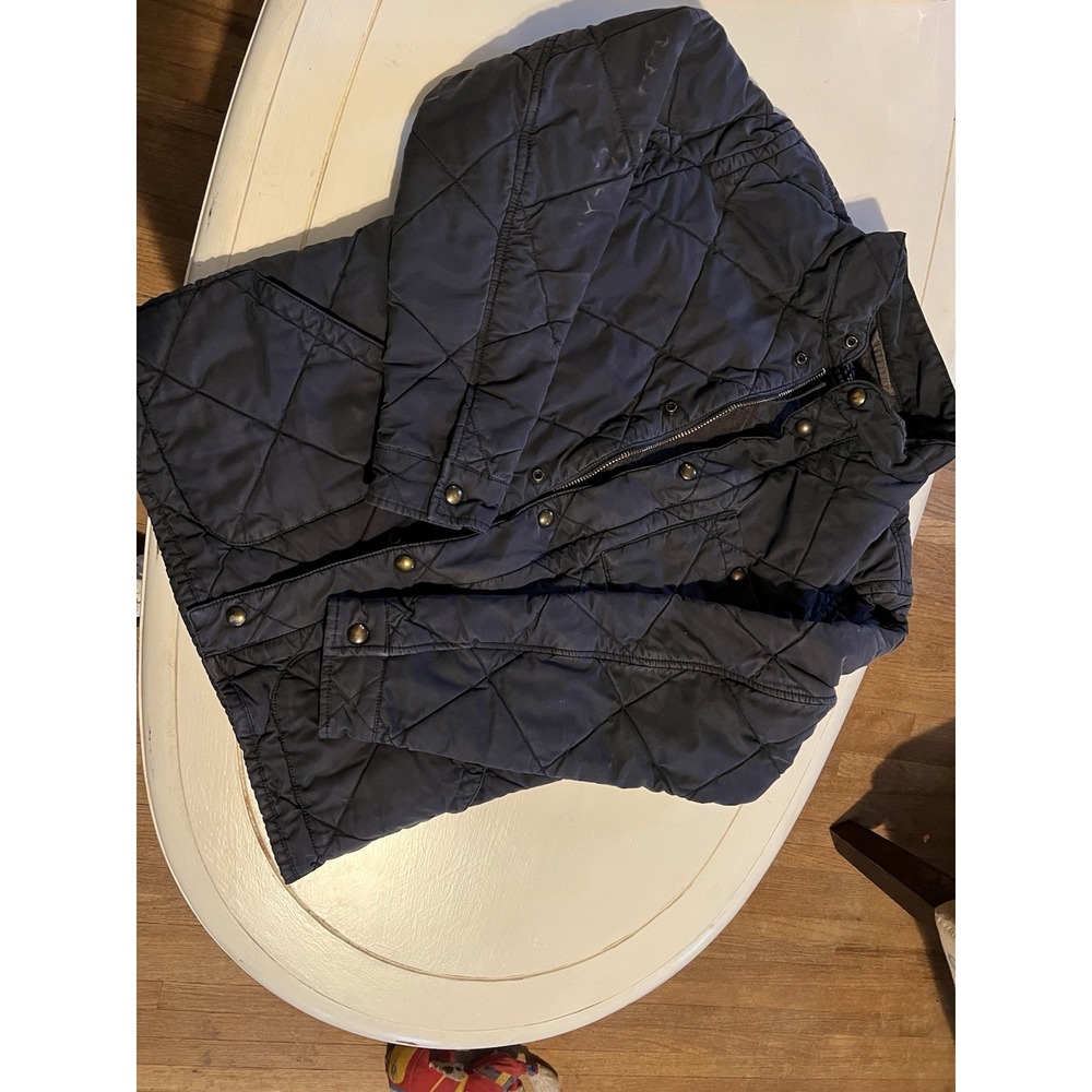 J Crew Quilted Utility Field Jacket Mens Small Navy Diamond Quilt Snap Zip